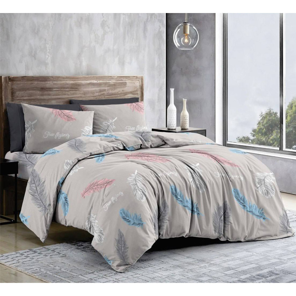 Bedding set SoundSleep Feathers Light Grey calico-gold double euro 200x220 cm (2800005093520)
