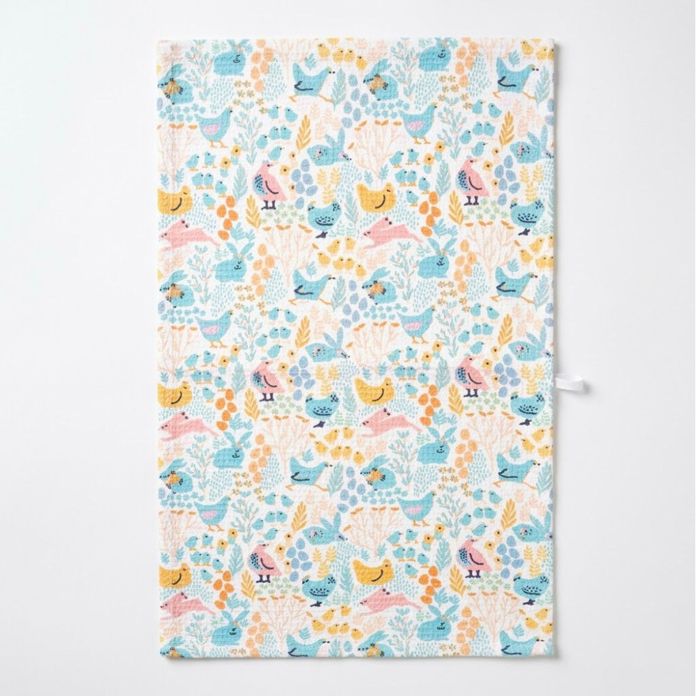 Waffle Kitchen Towel Emily Chickens and Bunnies Easter 30x50 cm turquoise (2800005086140)