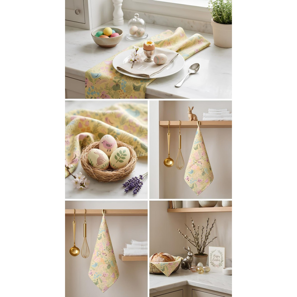 Waffle Kitchen Towel Emily Chickens and Bunnies Easter 30x50 cm Lilac (2800005086133)