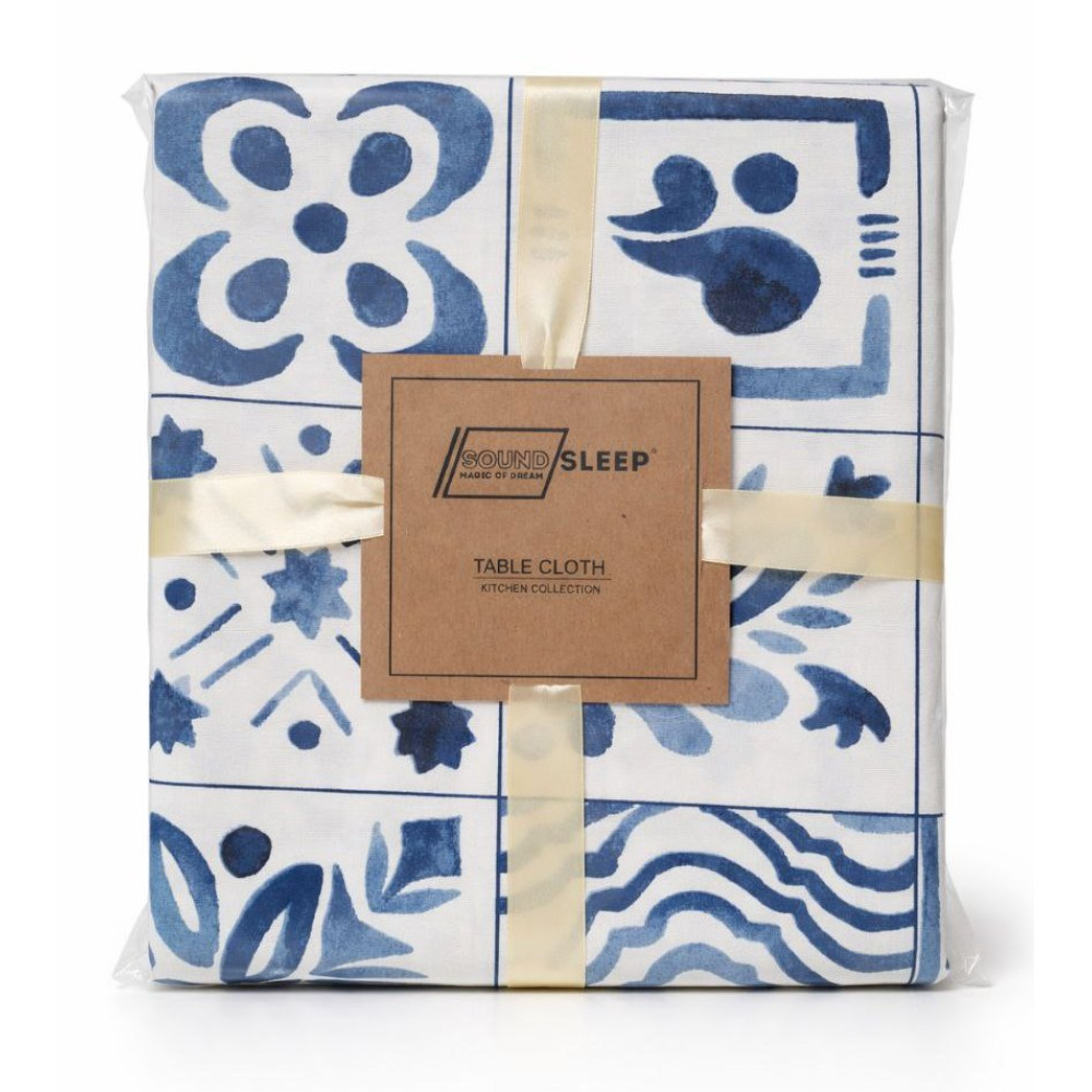 Tablecloth SoundSleep Blue Mosaic Water-Repellent 130x180 cm White (2800005024364)