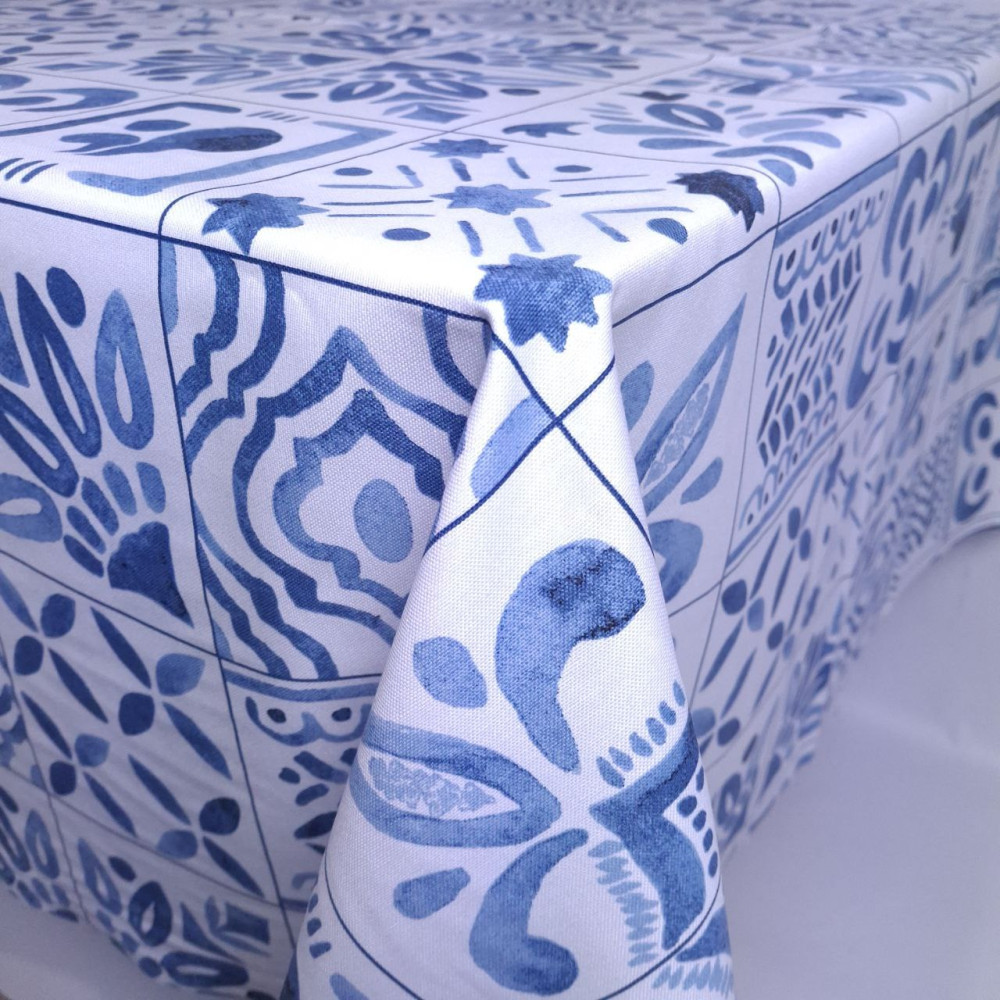 Tablecloth SoundSleep Blue Mosaic Water-Repellent 130x180 cm White (2800005024364)