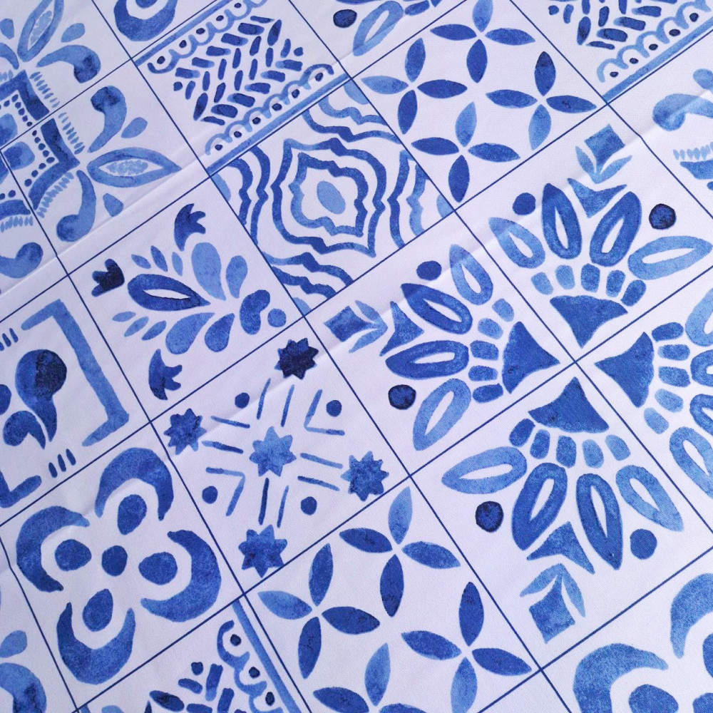 Tablecloth SoundSleep Blue Mosaic Water-Repellent 130x180 cm White (2800005024364)