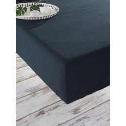Простынь на резинке Stonewash SoundSleep Adriatic dark blue темно-синяя 160х200 см