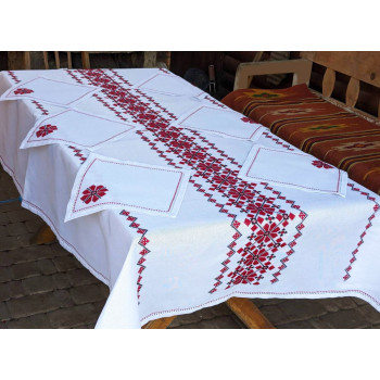 Tablecloth with napkins 6 pcs SoundSleep Our Traditions hand embroidery 140x240 cm white with red (2800004806558)