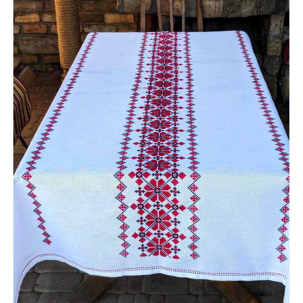 Tablecloth with napkins 6 pcs SoundSleep Our Traditions hand embroidery 140x240 cm white with red (2800004806558)