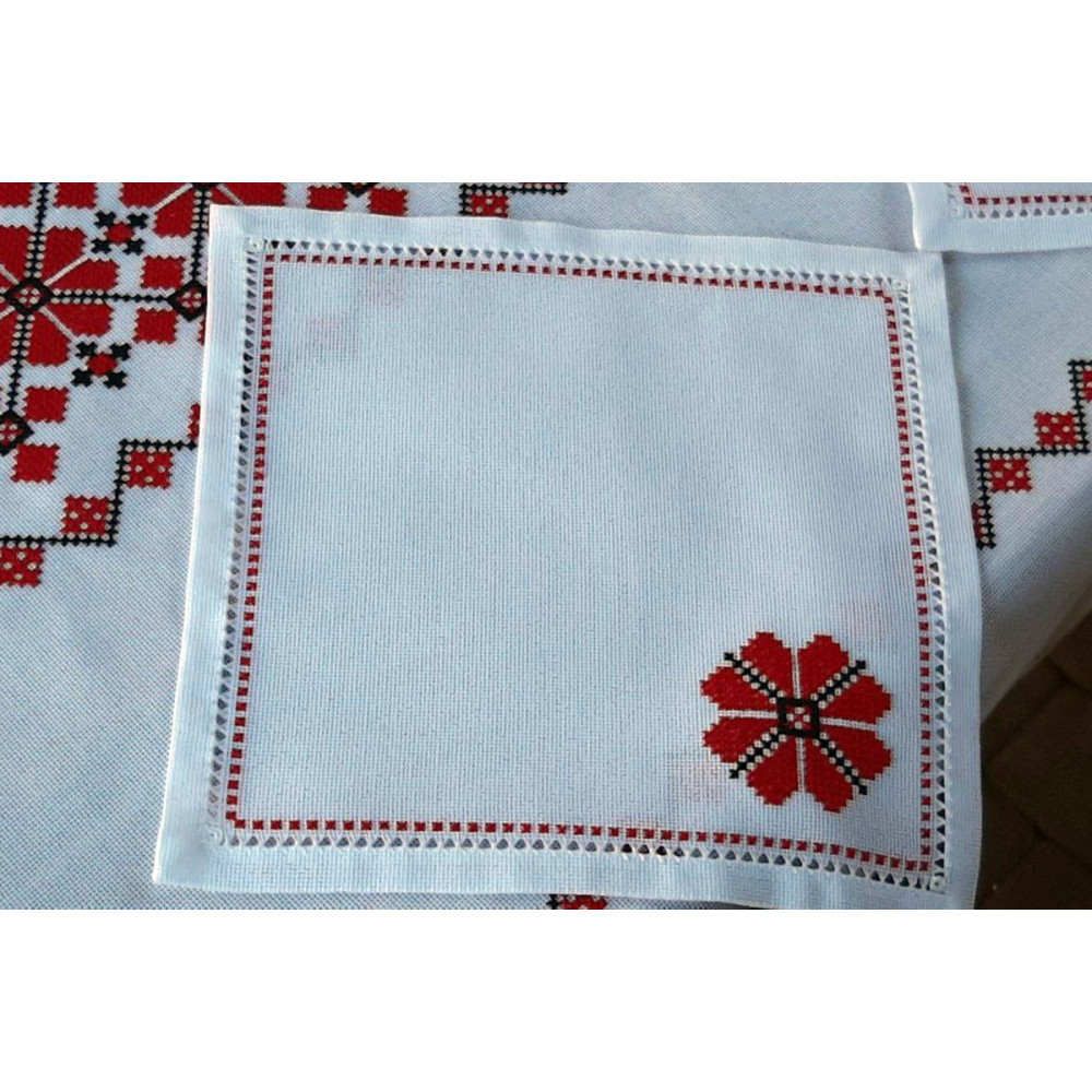 Tablecloth with napkins 6 pcs SoundSleep Our Traditions hand embroidery 140x240 cm white with red (2800004806558)