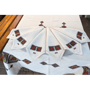 Set of napkins 6 pcs SoundSleep Ethno hand embroidery linen 30x30 cm sand with red (2800004806572)