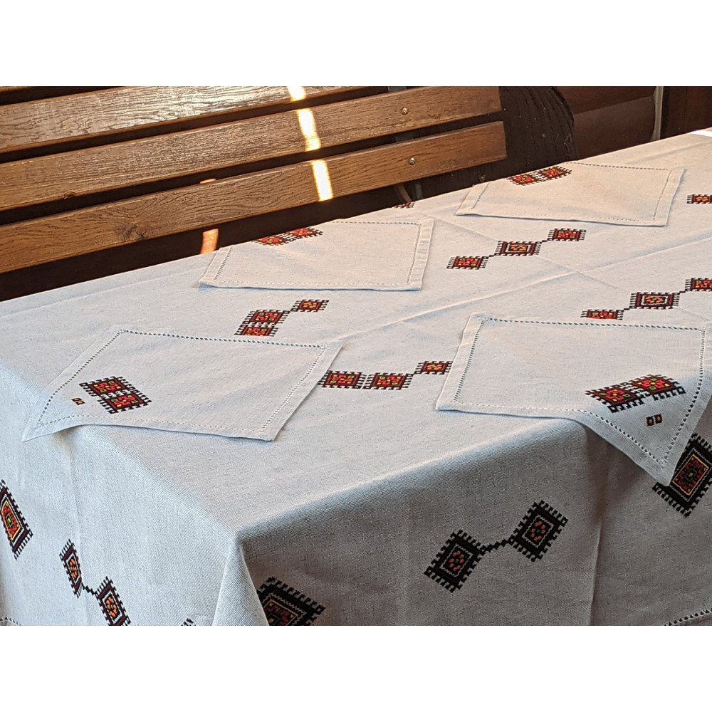 Set of napkins 6 pcs SoundSleep Ethno hand embroidery linen 30x30 cm sand with red (2800004806572)