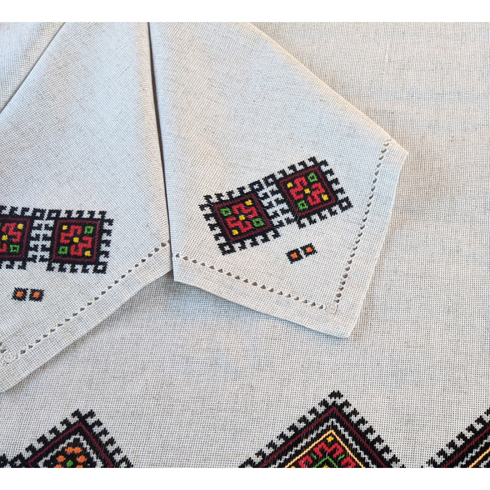 Set of napkins 6 pcs SoundSleep Ethno hand embroidery linen 30x30 cm sand with red (2800004806572)
