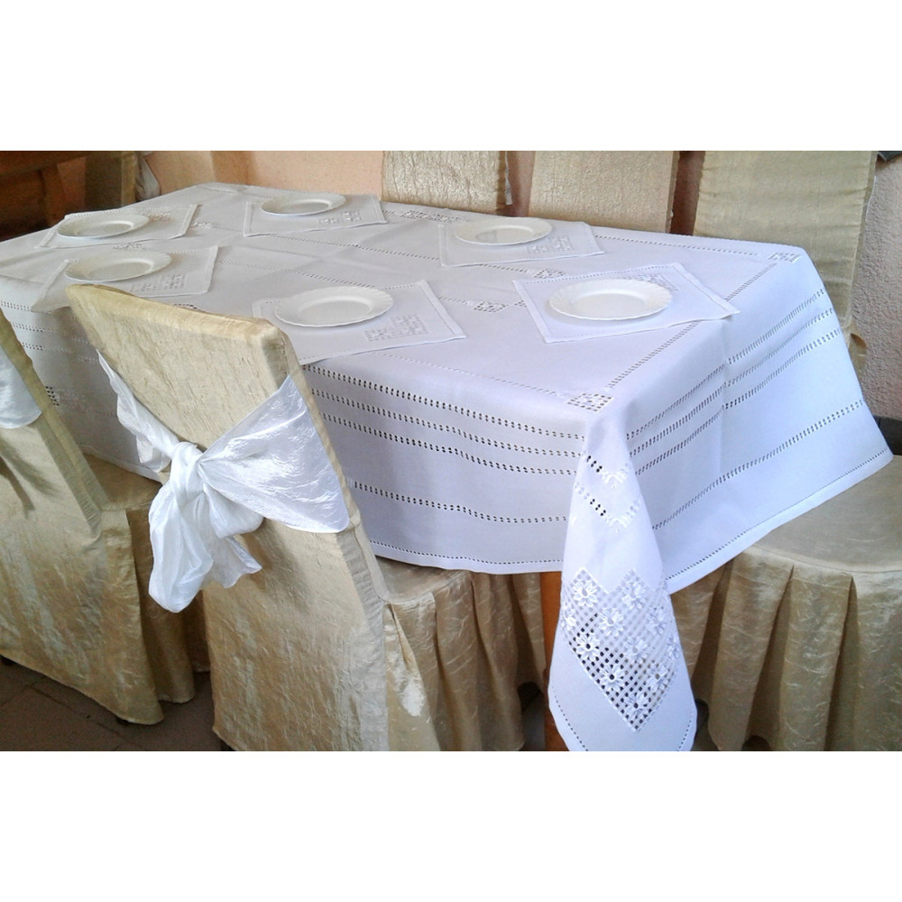 Tablecloth SoundSleep Wedding Traditions hand embroidery with cutting 140x240 cm white (2800004806596)