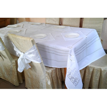 Tablecloth SoundSleep Wedding Traditions hand embroidery with cutting 140x240 cm white (2800004806596)