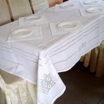 Tablecloth with napkins 6 pcs SoundSleep Wedding Traditions hand embroidery with cutting 140x240 cm white (2800004806602)