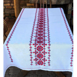 Tablecloth SoundSleep Our Traditions hand embroidery 140x240 cm white with red (2800004806497)