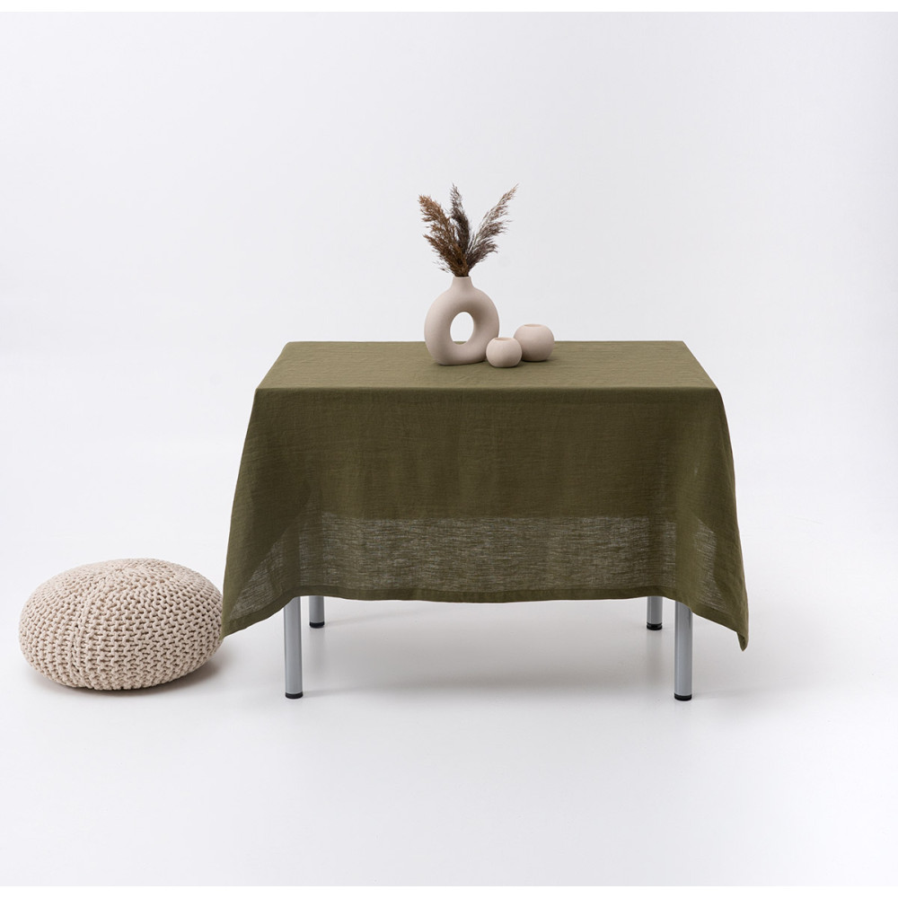 Скатерть льняная Linen Style SoundSleep оливковая 150x150 см