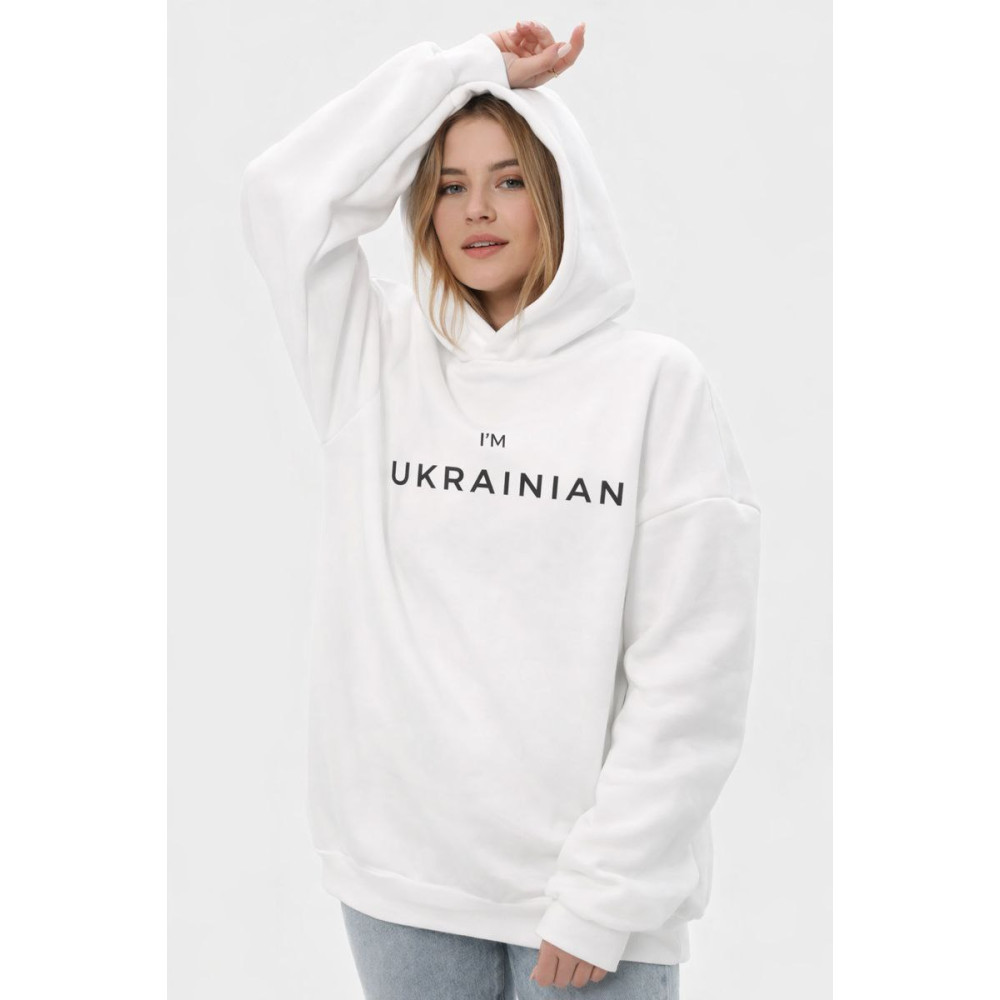 Худи утепленное Emily I am Ukrainian оверсайз унисекс белое S/M (2800005032468)