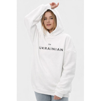 Худи утепленное Emily I am Ukrainian оверсайз унисекс белое S/M (2800005032468)