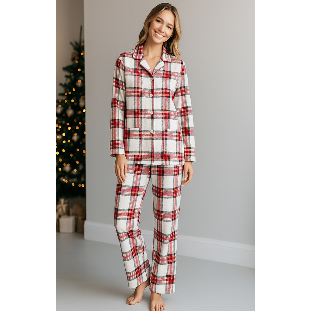 Women's flannel pajamas Cоzy White SoundSleep White-red cell S (2800005002058)