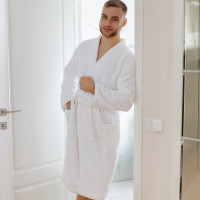 Готельний махровий халат Кімоно Crystal SoundSleep білий унісекс L-XL