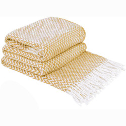 Plaid Vladi Valencia Antonio cotton 140x200 cm white and mustard (2800004497213)