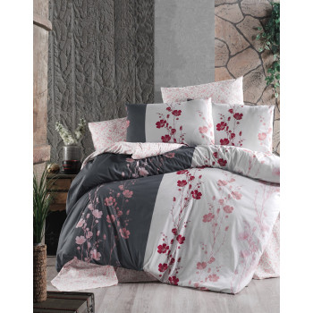 Bedding set First choice Camelia anthracite ranfors Euro 200x220 cm white-anthracite-pink (m017470)