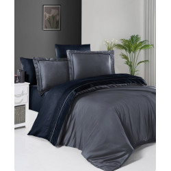 First choice Serenity Dark grey & Navy blue satin-luxury Euro bedding set 200x220 cm dark grey-dark blue (m017870)