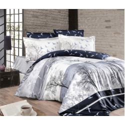 First choice Doga Navy Blue satin-luxury Euro bedding set 200x220 cm white-gray-dark blue (m018342)