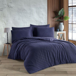 Altinbasak Moonlit striped satin Euro bedding set 200x220 cm dark blue (m018551)