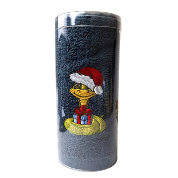 SoundSleep Snowman of the Year 2025 New Year's towel with embroidery in a tube 8x17 cm terry 40x70 cm gray (2800004675505)