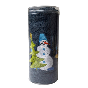 SoundSleep Snowman New Year's towel with embroidery in a tube 8x17 cm terry 40x70 cm dark gray (2800004667784)