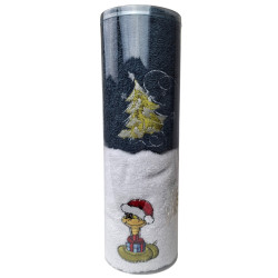 SoundSleep Snake and Christmas Tree Gift Towel Set in a Tube 10x30 cm Terry 40x70 cm White with Gray (2800004675451)