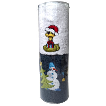 SoundSleep Snake and Snowman New Year's gift towel set in a tube 10x30 cm terry 40x70 cm white with gray (2800004675482)