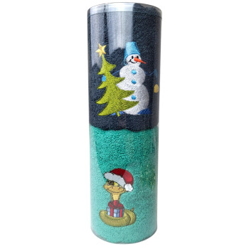 SoundSleep Snowman and Snake New Year's gift towel set in a tube 10x30 cm terry 40x70 cm aqua with gray (2800004675475)