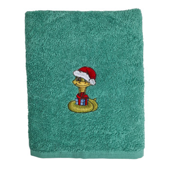 SoundSleep Snowman of the Year 2025 New Year's towel with embroidery in a tube 8x17 cm terry 40x70 cm aqua (2800004675420)