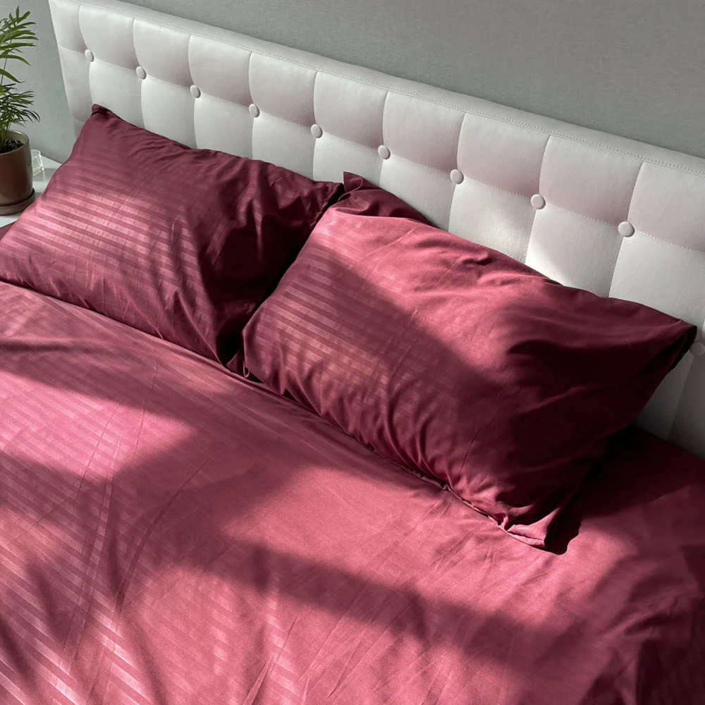 Комплект постельного белья Emily Fiber Bordo Stripe микрофибра полуторный 160х215 см бордо (94031232)