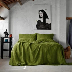 Комплект постільної білизни SoundSleep Muse olive Stonewash льон Євро King 230х220 см оливковий (93254403)