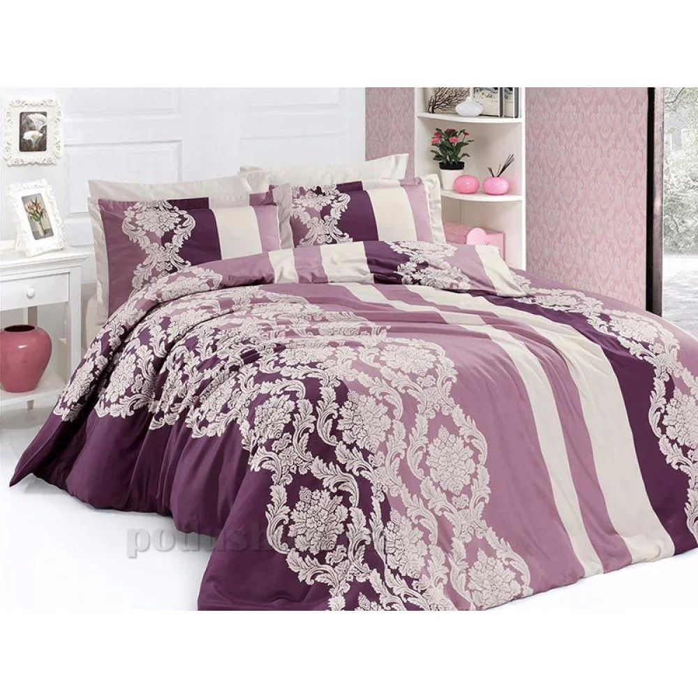 First choice Kavin pudra satin-luxe Euro bedding set 200x220 cm purple-cream (m012375)