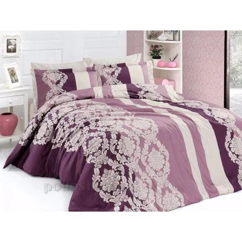 First choice Kavin pudra satin-luxe Euro bedding set 200x220 cm purple-cream (m012375)
