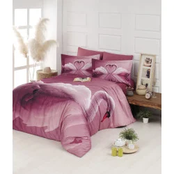 Bedding set First choice Swan pudra VIP 3D satin Euro 200x220 cm pink-burgundy (m016597)
