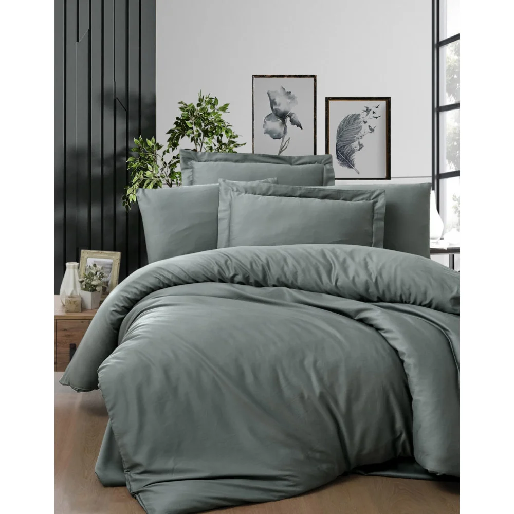 Комплект постельного белья First choice Snazzy Moon Mist сатин-люкс Евро 200х220 см однотонный серо-зеленый (m018219)