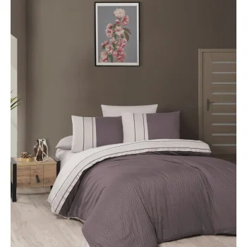 First choice Chackers Duet Lilac & Beige satin luxury bedding set Euro 200x220 cm dark lilac beige (m018201)